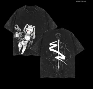 Lucy × David - Cyberpunk Anime Double Printed Vintage Washed Tee Unisex Oversize Heavyweight Cotton T-shirt for Anime Fans and Lovers