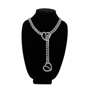 Heart Slip Chain Necklace for Women Handmade Punk Cuban Slip Chain Choker Necklace Jewelry Adjustable Gothic Lariat Y-Necklace Stainless Steel
