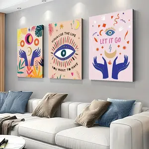 3-Piece Bohemian Witch Inspirational Quote Canvas Wall Art Set - Waterproof Wrapped Frame with Positive Energy Affirmations, Vibrant Soft and Bold Colors, Mindfulness Wall Art for Bedroom and Living Room Decor (Let it Go, Imagine and Believe, I'm Worth It