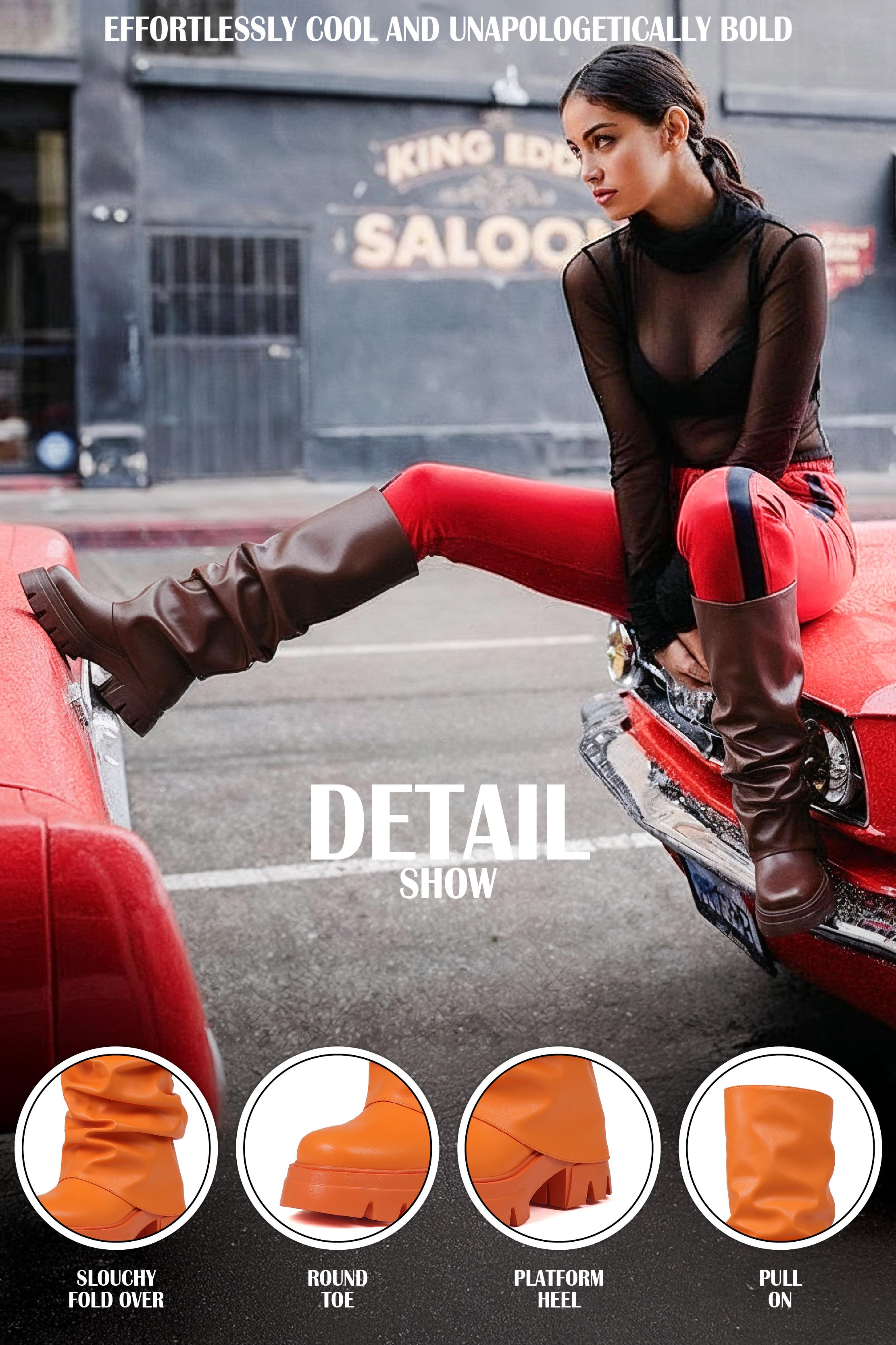 CYNLLIO Knee High Boots Women Slouchy Fold Over Boot Platform Boots Chunky High Heels Long Boots Round Toe Dress Spring Tall Boots for Women