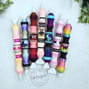 Threaded Diamond Art Pen 3D Printed Multiplacer Threaded Tip Dual End Interchangable Size Tip Art Tool with Colorful Design & Rhinestone Accent Vaccum Pump Compatible