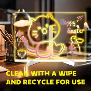 DIY Luminous Acrylic Drawing Board, Reusable LED Graffiti Panel with Markers, Wipeable Light-Up Art Board for Kids