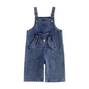 Babamoon Kids Toddler Baby Girl Easter Overalls Jumpsuit Casual Cute Bunny Embroidered Sleeveless Denim Jumpsuit 1-5 Years