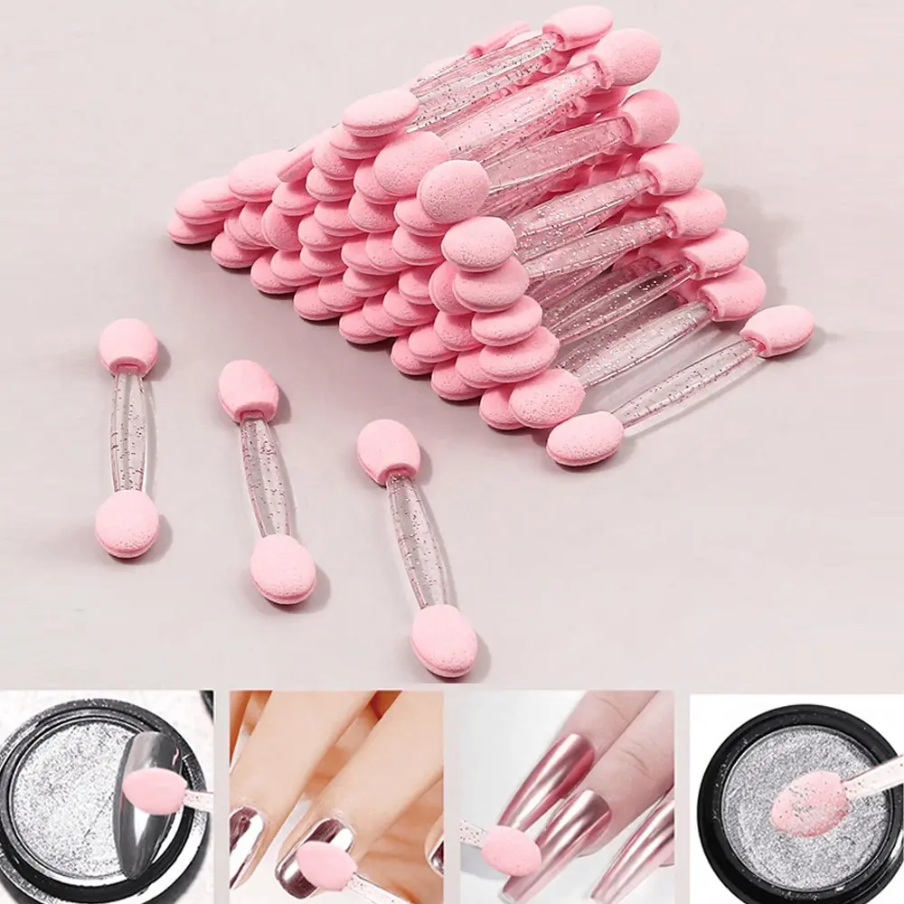 50/100/200 Pcs Dual-Ended Chrome Powder Nail Art Pen, Nail Art Accessories, Nail Art Tools, Multi-Functional Sponge Brush, Manicure Brush, Makeup Tool Set for Women, DIY Beauty Essentials, Nail Art Equipment