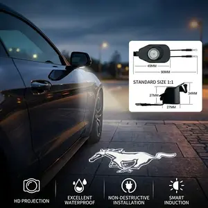 Mustang Side Mirror Logo Projector Puddle Lights - High-Definition Static Pattern LED Welcome Lamps, Rearview Mirror Ghost Shadow Ground Projectors, Custom Car Exterior Upgrade Accessories