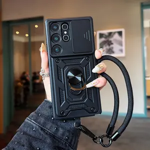 Multi-Function Phone Case for Galaxy S26 Ultra/s26+/s26 S25 Plus S24 S23 Ultra, with Lanyard, 360° Ring Stand, Slide Window Lens Protection