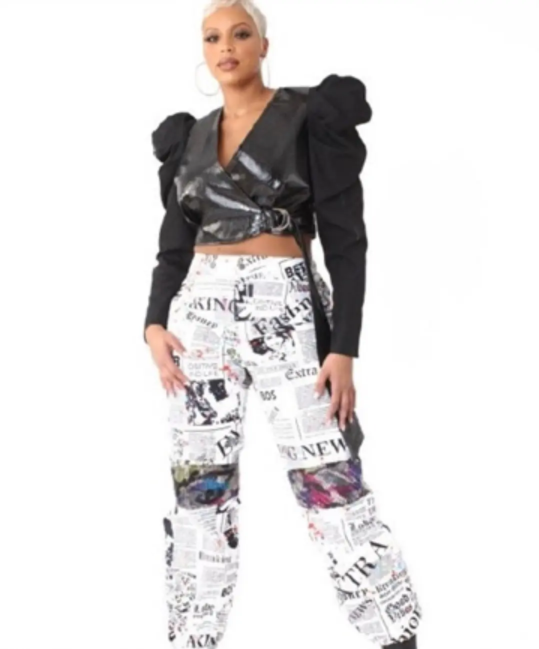 Newsprint Sequin Jogger Pants