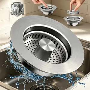 odor filter,All-Metal Kitchen Sink Drain Plug & Filter Set – Stainless Pop-Up Drain Built With Pull Rod, Compatible With US Standard 3-1/2 Inch Drain, Anti-Blockage Feature