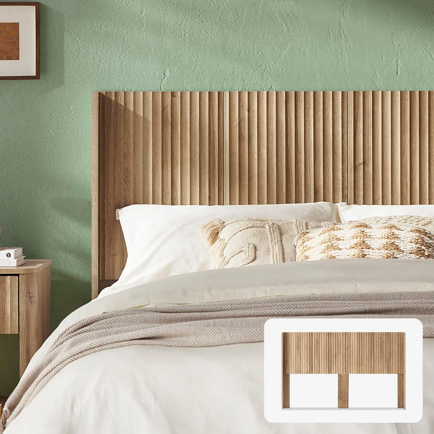 【Limited time deal】BM-CBX Brooklyn 80.8" Headboard Only, Wood Headboard, Modern Farmhouse, Boho, Wall Mount, Fluted Panel, Wingback Design (Golden Oak, King)