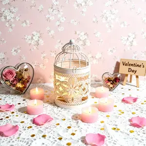 Romantic Birdcage Candle Holder, French Country Style Metal Carved Flower Lantern, Wedding Dessert Table Decoration, Valentine's Day Gift