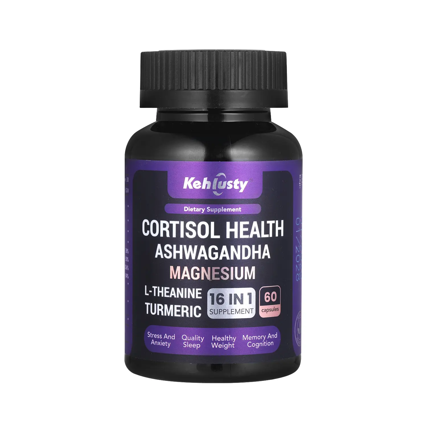 Women's Edible Organic Cortisol Support Dietary Supplement - 16-in-1 Adaptogen Mix with Ashwagandha, L-Theanine, Adaptogenic Mushrooms, Herbs - 60 Capsules for Stress Relief, Mood Balance