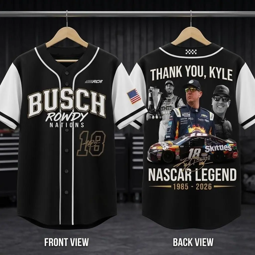 Forever Rowdy 18 Racing Baseball Jersey, Kyle Busch Vintage USA Pride Sports Jersey, Racing Fan Merch and Motorsport Tribute Apparel