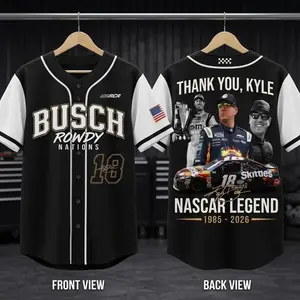 Forever Rowdy 18 Racing Baseball Jersey, Kyle Busch Vintage USA Pride Sports Jersey, Racing Fan Merch and Motorsport Tribute Apparel