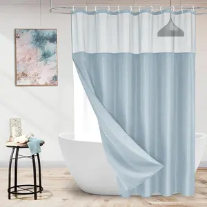Modern Simple Style Waffle Shower Curtain Set, Includes Hooks, Window Sheer Curtains, Pure Color Double Layer Bathroom Decor