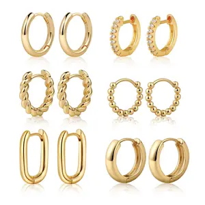 AMICON 6 Pairs of Gold Embrace Hoop Earrings 14K Gold Plated Delicate Little Simple Hypoallergenic Jewelry Gifts for Women