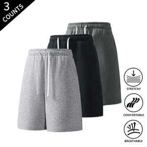 3-Pack Men’s Solid Athletic Workout Shorts, Elastic Waist, Breathable Running Training Shorts