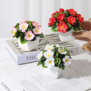 1pc Artificial Peach Blossom Potted Plant, 3.94 Inch Faux Peach Blossom, Low Maintenance Desktop Greenery Ornament for Home, Office, Wedding Table & Festival Decoration, Multiple Colors Available