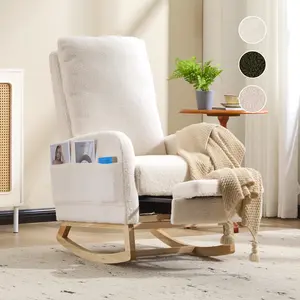 Comfortable Rocking Chair Nursery Comfy Accent Chair, Mother's Day Gift, with High Backrest Upholstered Living Room Chairs with Side Pocket Armchair Reading Chair for Bedroom Nursery Office