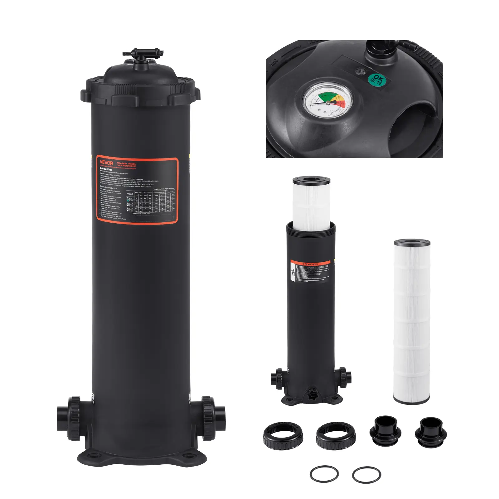 【SummerFinds】VEVOR Pool Cartridge Filter, 100 sq.ft², Swimming Pool Filter System 6142 GPH, Large Spa Filtration Clean & Clear System with 1.5 in Outlet Fitting for In-Ground & Above Pools up to 23775 Gallons