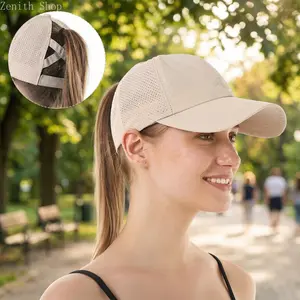 Zenith Shop Women's Criss Cross Ponytail Cap Adjustable Quick Dry Baseball Hat Windproof Sunshade Mesh Polyester Sporty Style for Summer
