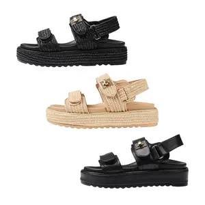 Comfy Strappy Platform Sandals | Woven Raffia Casual Summer Footwear