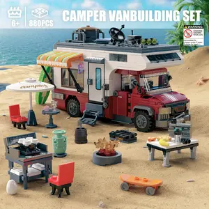 Camping Van Toy, Creative Camping Car Model with LED Light, Building Toys for Teenager & Adults, Desktop Creative Ornaments, Building Block Sets