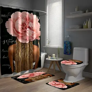 Sunset Moonlight Tiger Leopard Print Bathroom Shower Curtain Set, Waterproof Polyester Fiber, Includes Toilet Lid Cover & Non-Slip Rug