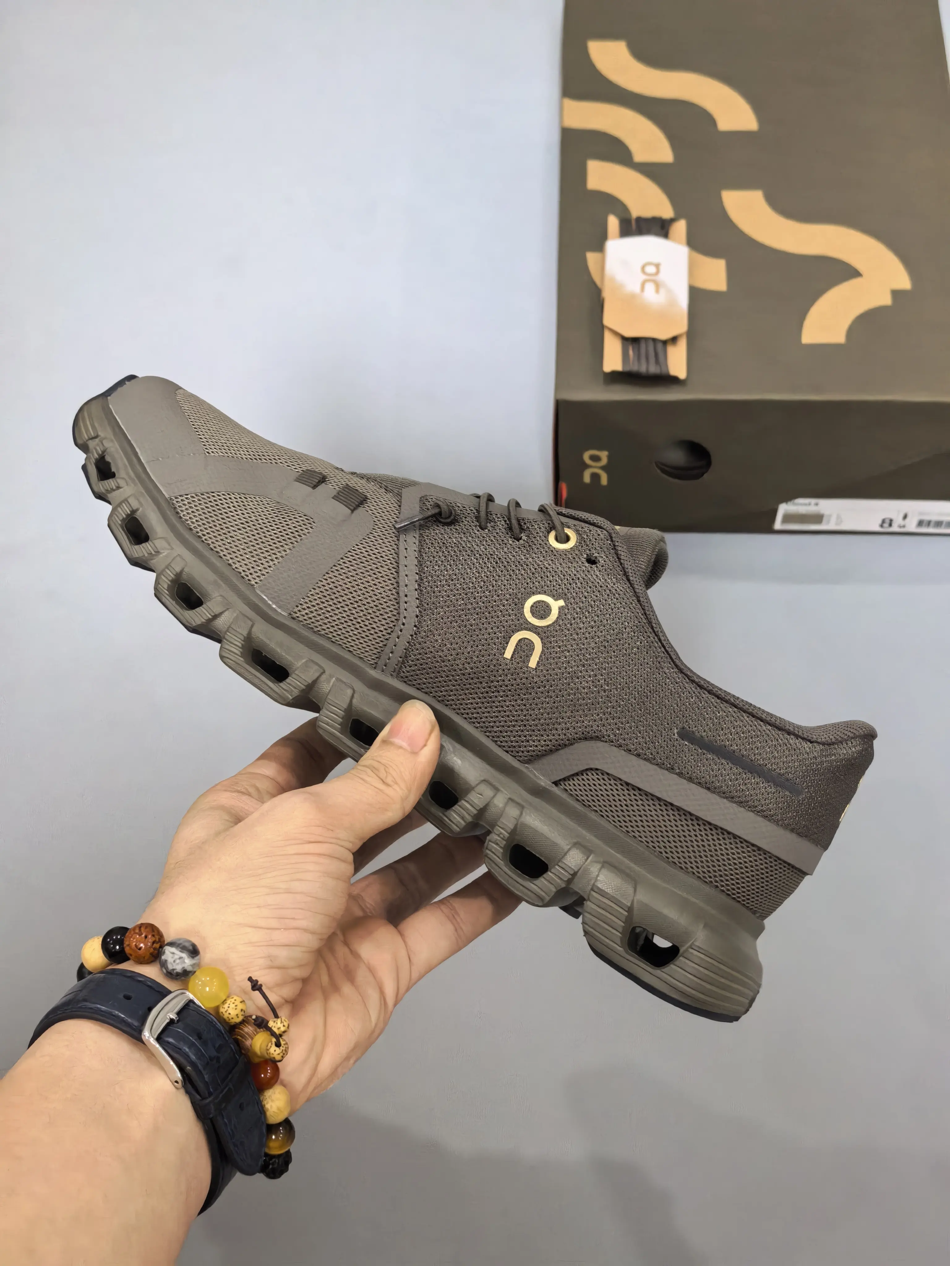 Brown Grey Knit Mesh Athletic Sneakers Hollow Shock Absorbing Sole Lace Up Light Trainers Breathable Non Slip Shoes Gym Workout Outdoor Daily Walking Footwear
