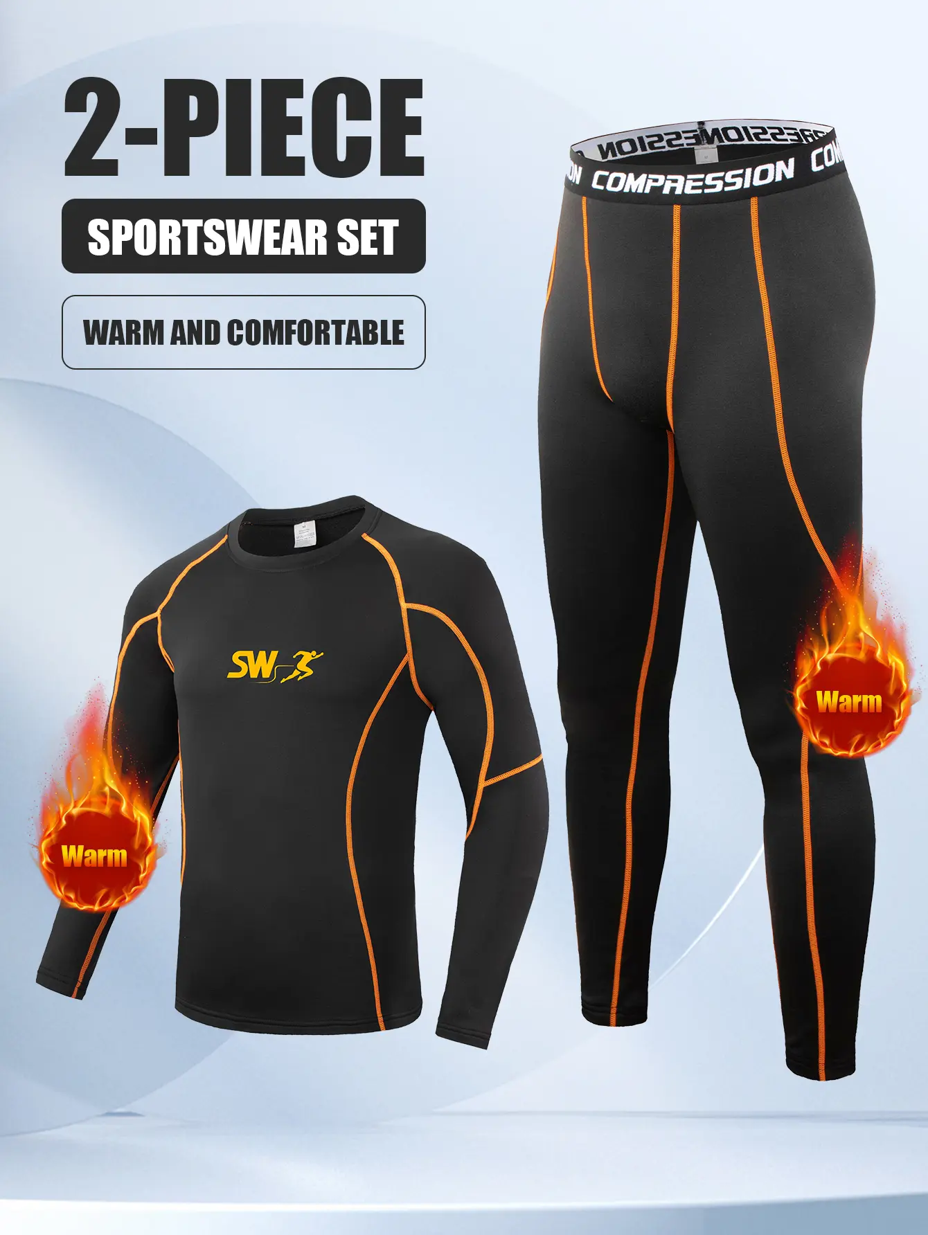 Men's One-Piece Compression Long-Sleeve Sports Tight-Fitting Workout Clothing Fabric: Sweat-wicking, Cooling, Quick-Drying knit fabric