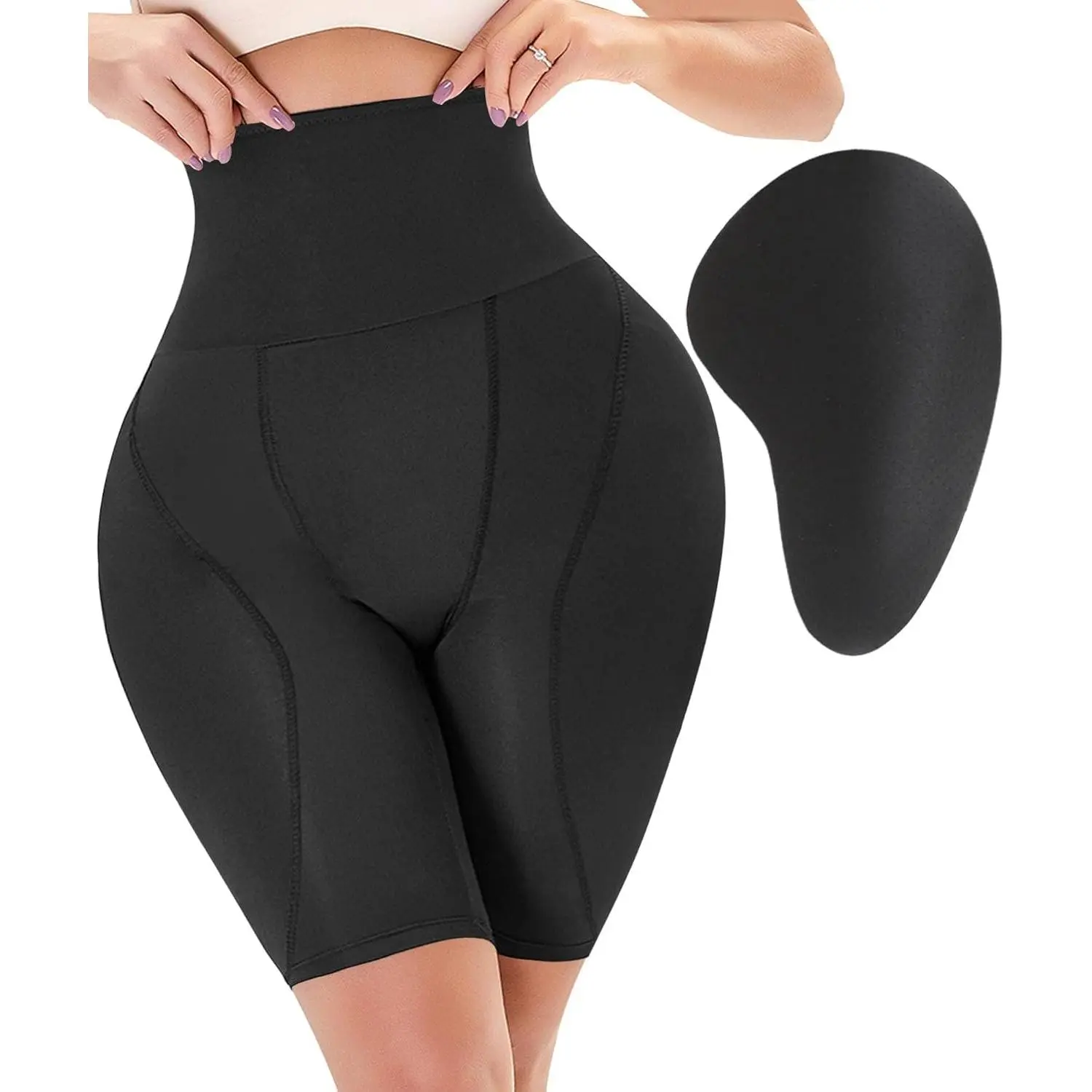 Women's Pull On Shapewear Shorts, High-Waist Spandex Fajas with Tummy Control & Padded Butt Lifter for a Fuller Look, Seamless for Wedding, Abdominal Firming Leg Shaping Shorts, Body Contouring Leg Shaping Shorts