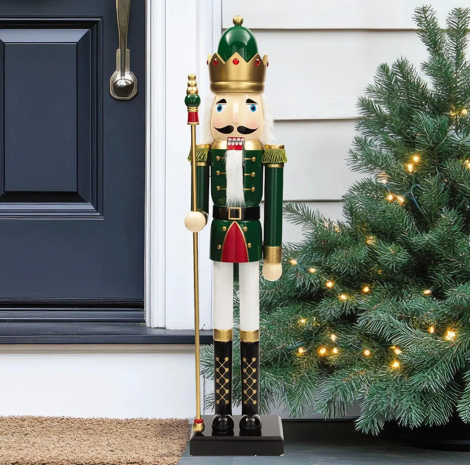 3 Ft Green Wooden Christmas Nutcracker Soldier with Gold Scepter 3 Ft Green Wooden Christmas Nutcracker Soldier with Gold Scepter
