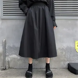 Japanese Gothic Black 2pcs Set Loose Short Blouse Shirt +High Waist Long Cargo A-Line Skirt Women Vintage Harajuku Punk Suit