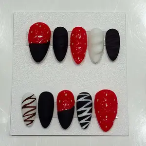 Chocolate Covered Strawberry 10pcs Almond Press on Fake Nails with Unique Designs and Rich Colors