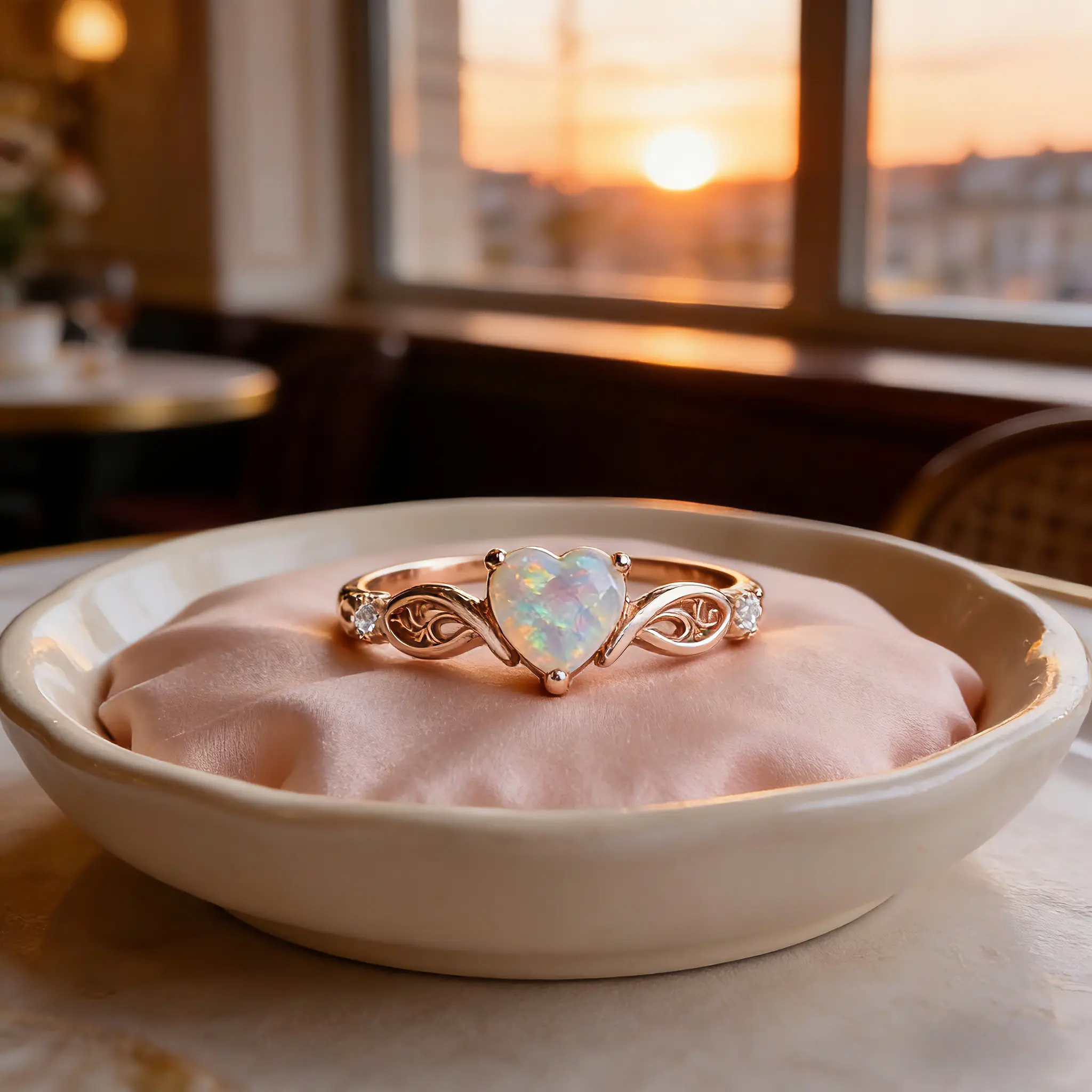 Women's Minimalist Silver Heart Design Ring - Simple Opal Birthstone-Inspired Gift Jewelry for Wedding Anniversary, Engagement Occasions, Wedding Anniversary Ring, Opal Centerpiece, Birthstone Insp., Female, Luxury, Metal Coating