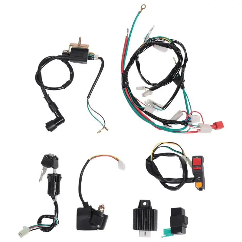 Wiring Harness CDI Ignition Coil Kit for 50cc 70cc 90cc 110cc ATV Electric Quad Vehicle, Full Vehicle Circuit Ignition