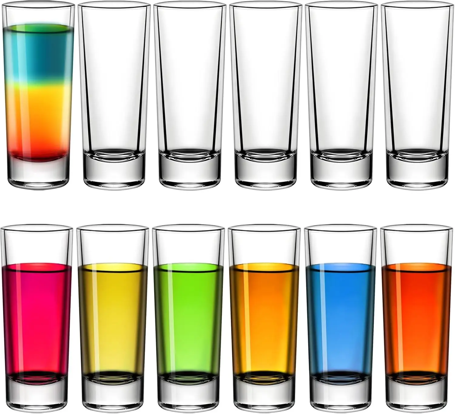 2 Ounce Shot Glasses Heavy Base, Small Liquor and Spirit Glasses, Durable Tequila Bar Glasses For Alcohol and Espresso Shots, Shooter Glass Set 2oz / 60ml (12-clear)