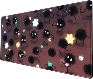 Desk Pad Anime Black Pom Poms Gaming Mouse Pad Large Star Designs Desk Office Decor Beautiful Girls Mouse Pad for Women Desktop with Stitched Edges Non-Slip Computer Mat 31.5x11.8In