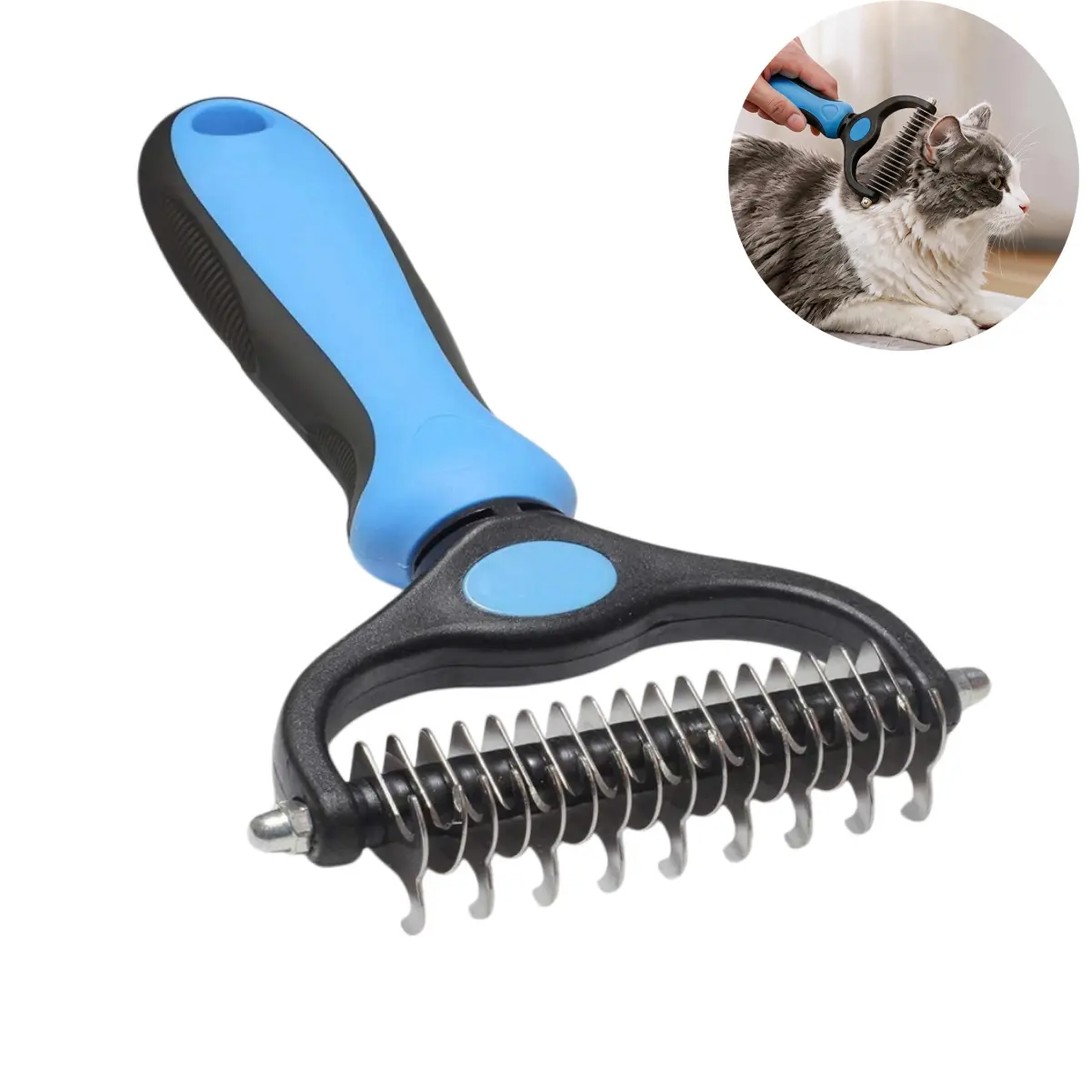 Pet Dematting Comb-DoubleSided , Hurtless Undercoat Rake for Dogs and Cats, Grooming Brush to Reduce Shedding and Flying Hair