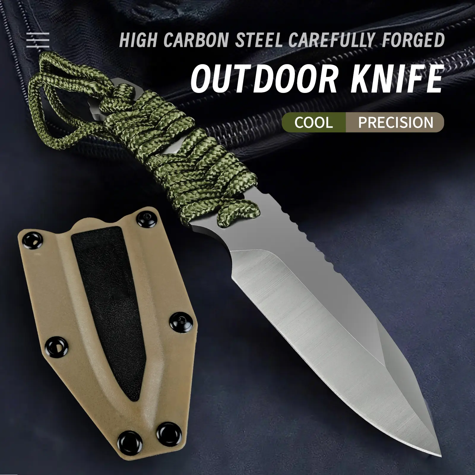 8-inch kitchen knife, stainless steel meat and fruit cutting tool, portable knife suitable for outdoor home use
