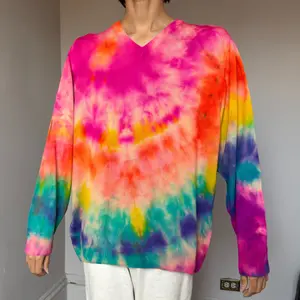 Mens XL 100%  Merino Pullover Rainbow Neon Sweater Long Sleeve Knit Tops
