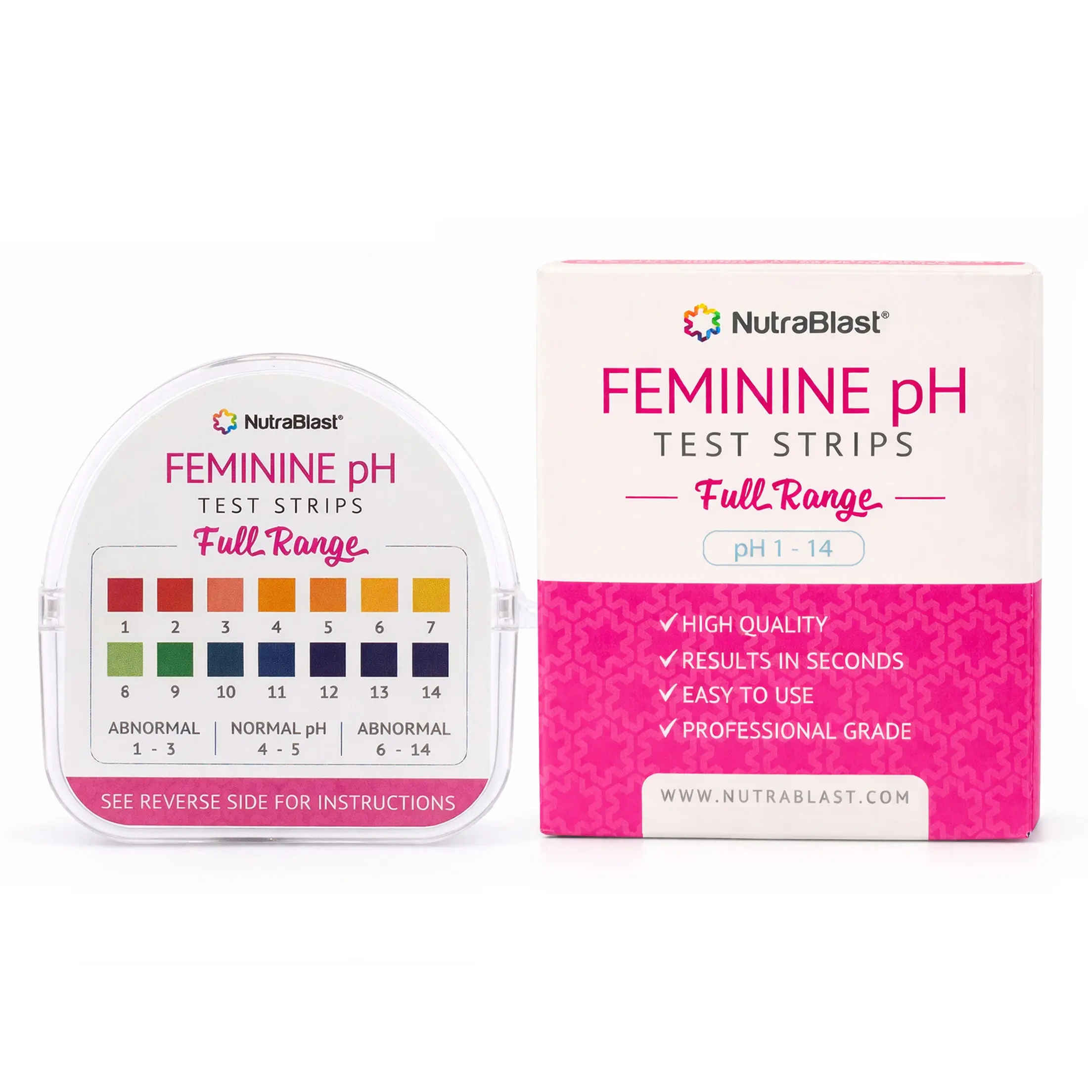NutraBlast pH Test Strips for Women, 100 Ct Roll, Vaginal pH Test at Home, Feminine Care pH Paper Strip, Vagina Health Tester at Home, Women's Balance Products, 1-14 Level Scale, 15-Second Testing