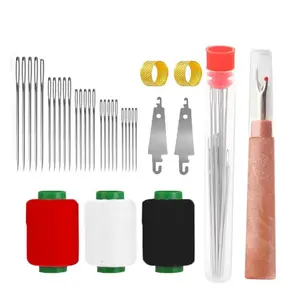 34PCS Sewing Tool Set - Portable Complete Sewing Set with Needle Threader, Seam Ripper, 25 Steel Needles & Threads and Safety Thimble,Travel Sewing Tools for Mending and Crafting (1SET)