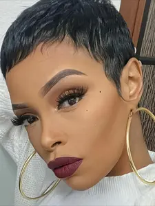 Pixie Cut Wig for Women Curly Wave Human Hair Textured Wig Halloween Wig Full Machine Made Wig 150% Density 6 Inch