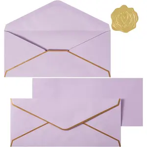 30 Pack Thick #10 Business Envelopes with  Border, 4 1/8 x 9 1/2 Thick Paper Standard Envelopes with Stickers for Office, Checks, Letter Mailing, Invoices (Light Purple)