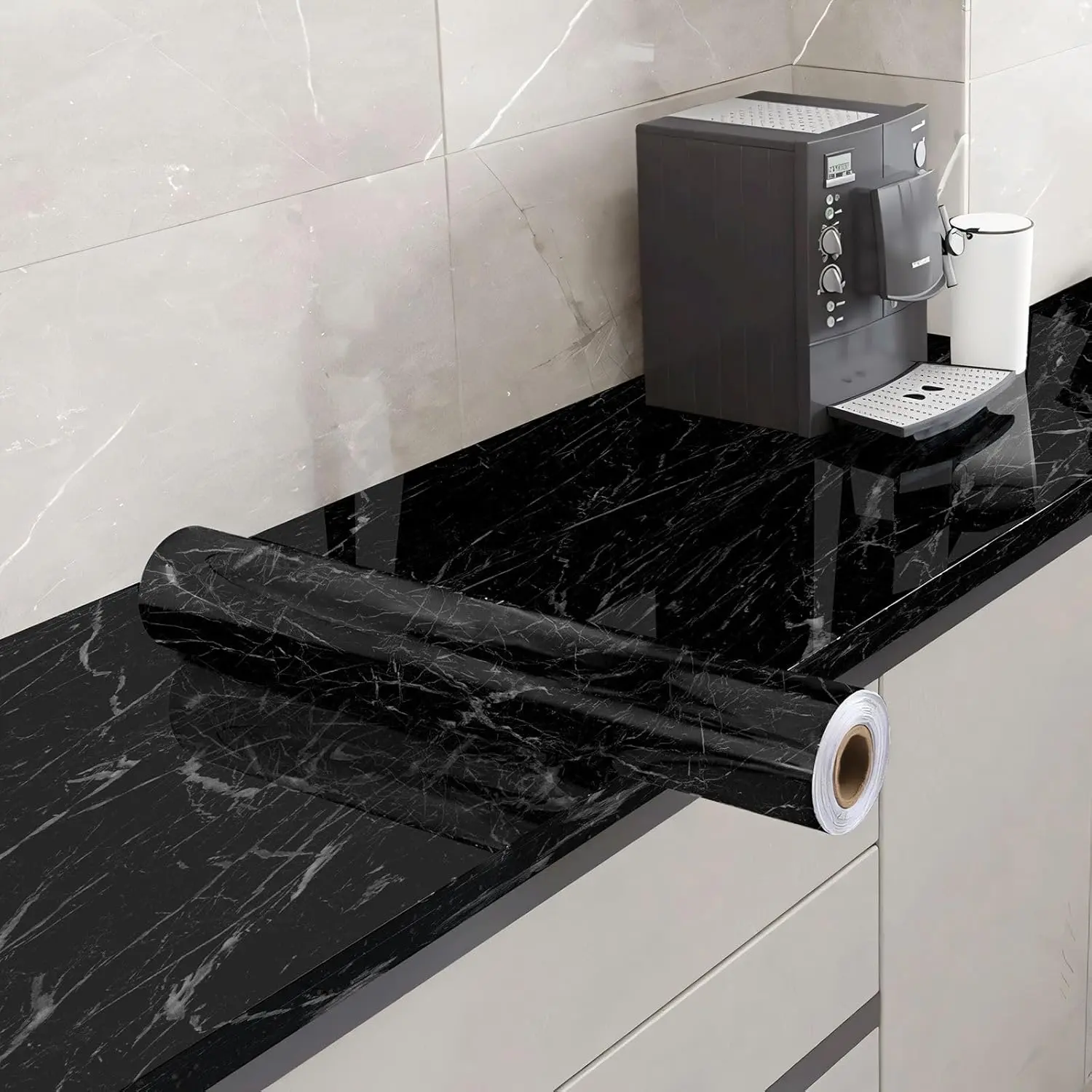 Glossy Marble Contact Paper for Countertops, Waterproof Peel and Stick, 15.7''x118'', Self Adhesive Vinyl, Kitchen Bathroom Cover, Marble Backsplash Wallpaper