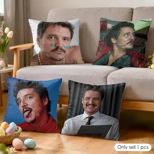P-Pedro Pascal Daddy Cushion Cover Soft Short Plush Fabric Double-Sided Print Organic Breathable Sofa Pillow Case, Home Machine Washable in Warm Winter Perfect for Home Decor Warm Winter Home Child Gift