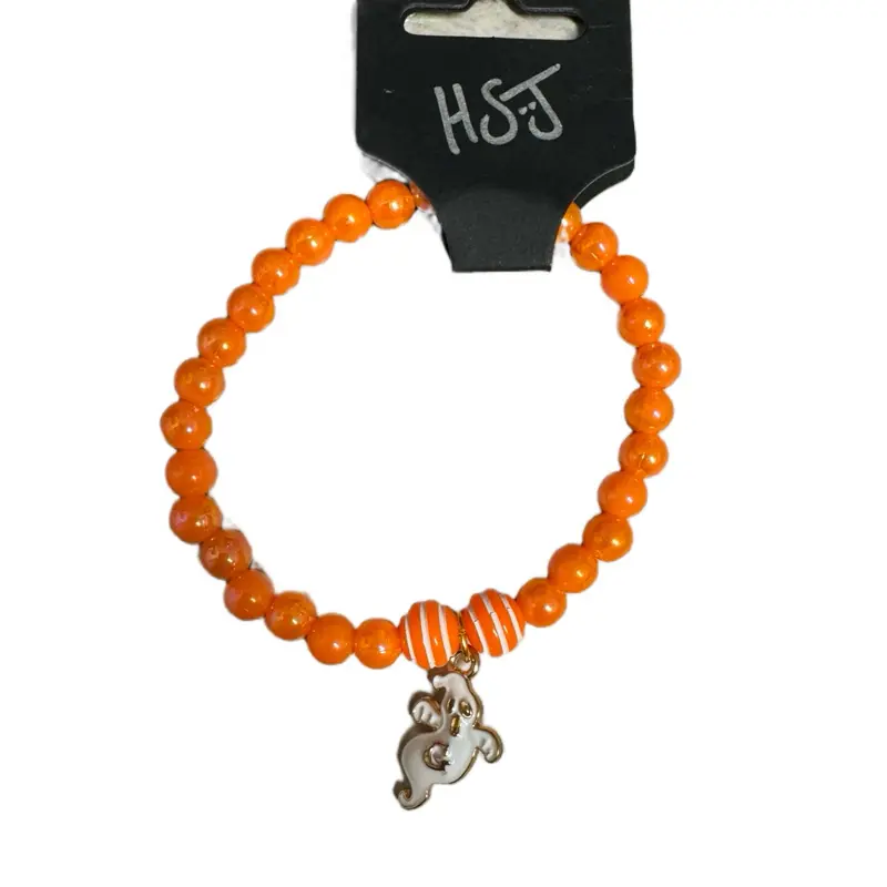 Orange Ghost Bracelet - Beaded Design with Orange Beads and A Gold Charm