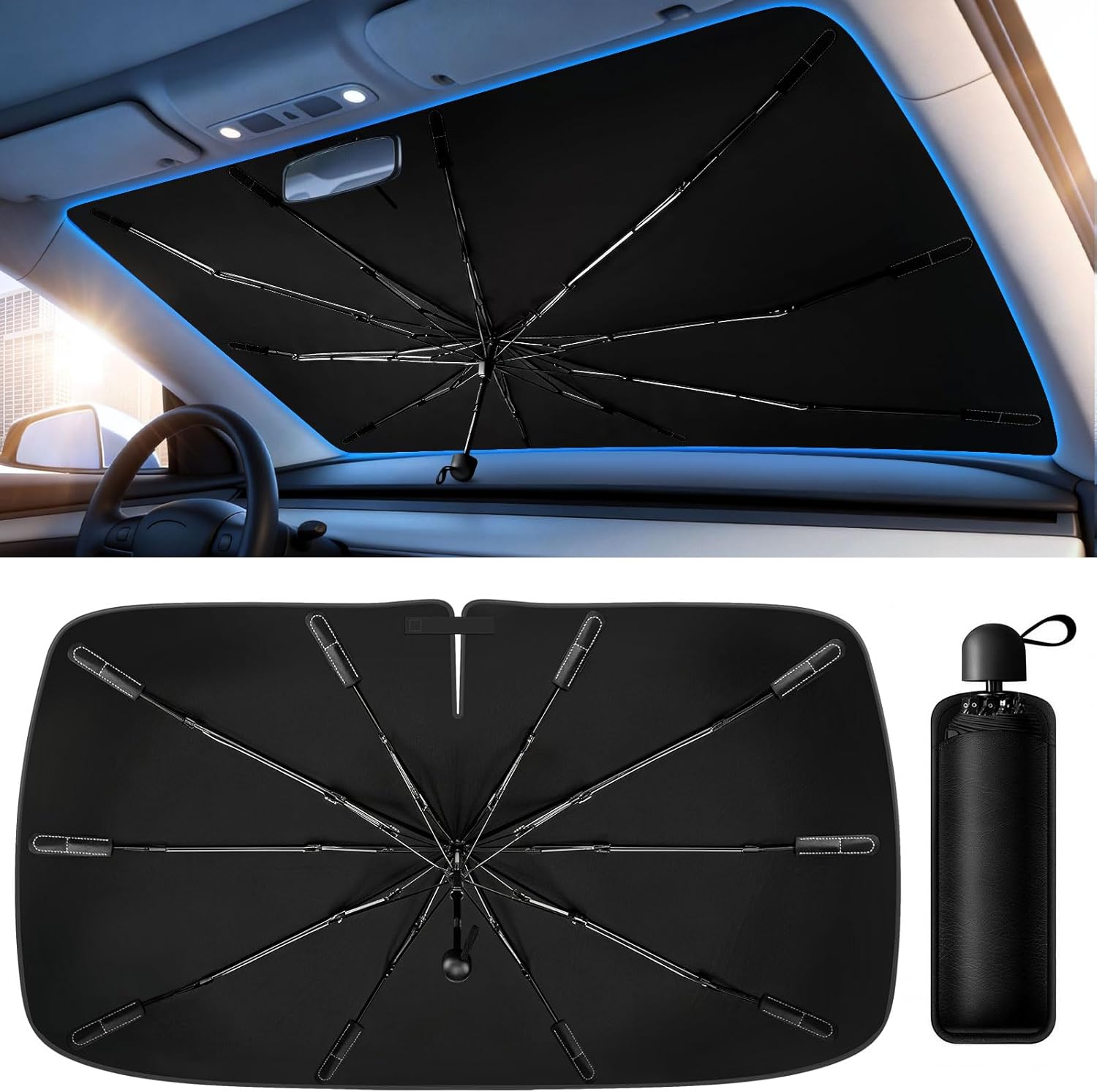 Two Packs Portable car sunshade, windshield sunshade, foldable windshield sunshade, car exterior accessories, daily car windshield cooling umbrella