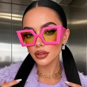 Oversized Geometric Square Glasses - Bold Avant-Garde Angular Frame with Thick Temple Arms, Statement-Making Futuristic Silhouette Blue Light Blocking Lenses Ideal for Party Looks and Fashion Slays