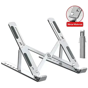 Portable Aluminum Laptop Stand White Adjustable Foldable Design with Ventilated Base & Non-Slip Pads for Enhanced Comfort and Stability